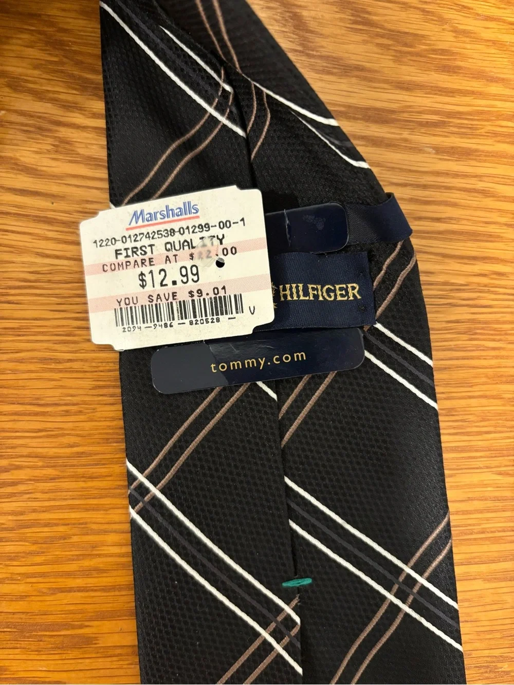 Tommy Hilfiger Black Tie with White and Brown Plaid